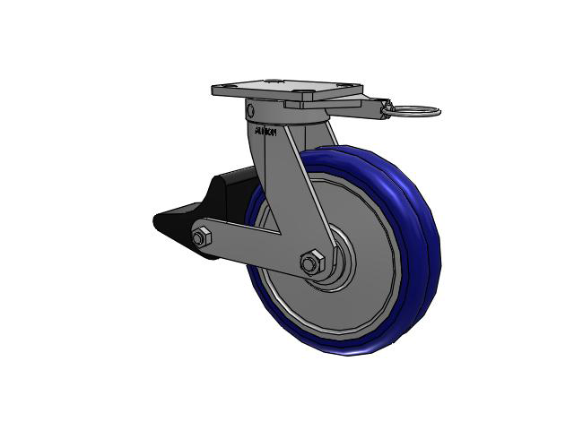 110 Series Kingpinless Top Plate Swivel Caster with 8 x 2 Blue Tread on Aluminum Core EY - Swivel-EAZ (Crown) Wheel and Poly Lock Integrated Brake
