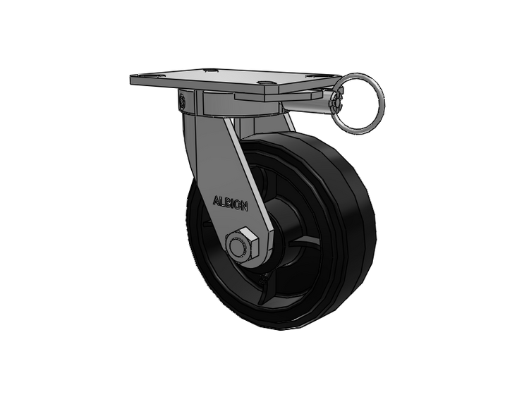 310 Series Top Plate Swivel Caster with 8 x 3 Black Tread on Black Enamel Core MR - Moldon Rubber (Cast Iron Core) Wheel