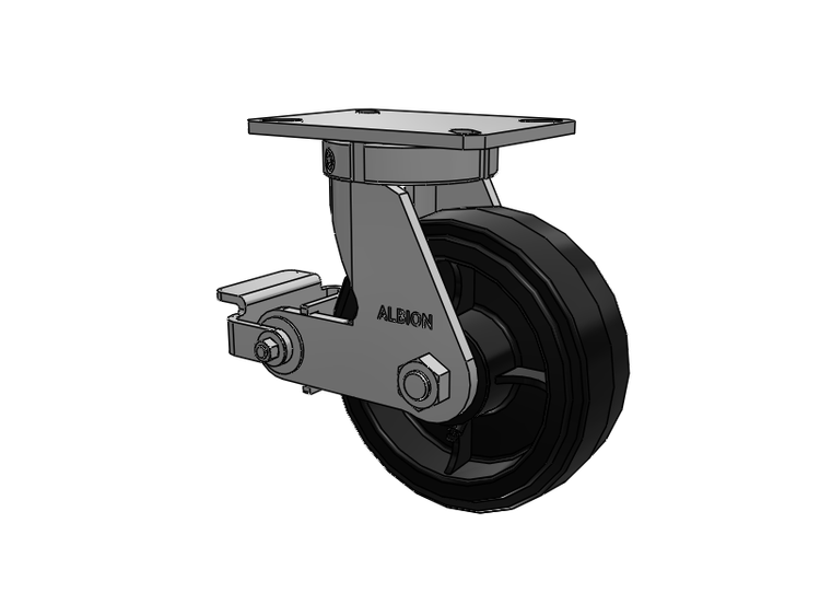 310 Series Top Plate Swivel Caster with 8 x 3 Black Tread on Black Enamel Core MR - Moldon Rubber (Cast Iron Core) Wheel and Poly Cam Brake