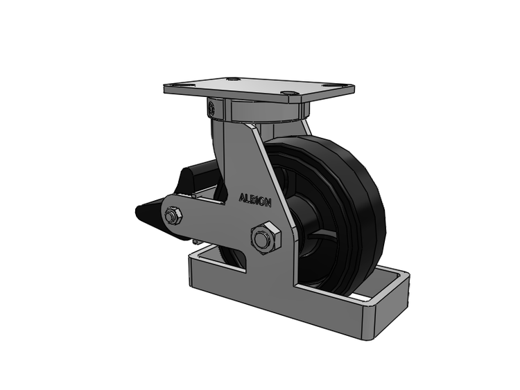 310 Series Top Plate Swivel Caster with 8 x 3 Black Tread on Black Enamel Core MR - Moldon Rubber (Cast Iron Core) Wheel and Poly Lock Integrated Brake