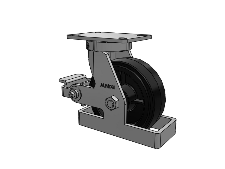 310 Series Top Plate Swivel Caster with 8 x 3 Black Tread on Black Enamel Core MR - Moldon Rubber (Cast Iron Core) Wheel and Poly Cam Brake