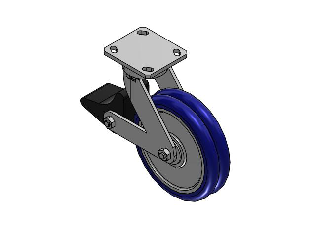 110 Series Kingpinless Top Plate Swivel Caster with 8 x 2 Blue Tread on Aluminum Core EY - Swivel-EAZ (Crown) Wheel and Poly Lock Integrated Brake