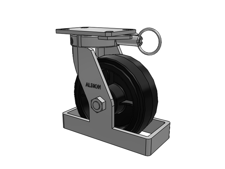 Roulette pivotante à plaque supérieure de la série 310, avec bande de roulement noire 8 x 3 sur noyau émaillé noir MR - Moldon Rubber (noyau en fonte)