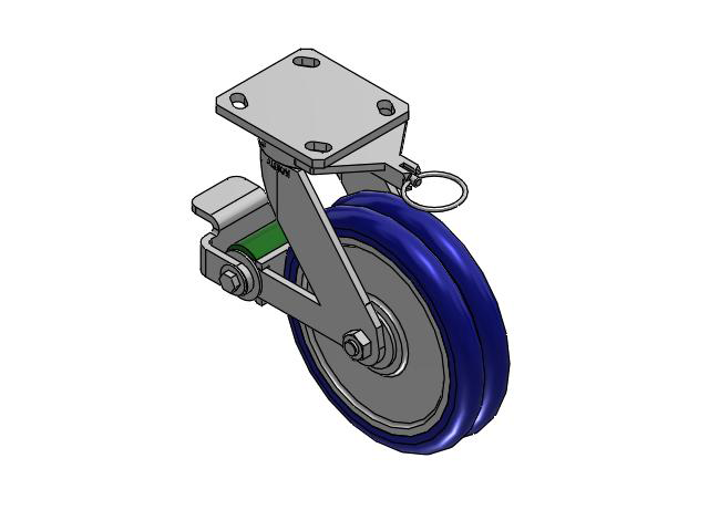 110 Series Kingpinless Top Plate Swivel Caster with 8 x 2 Blue Tread on Aluminum Core EY - Swivel-EAZ (Crown) Wheel and Poly Cam Brake