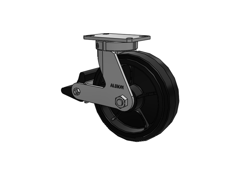 310 Series Top Plate Swivel Caster with 10 x 3 Black Tread on Black Enamel Core MR - Moldon Rubber (Cast Iron Core) Wheel and Poly Lock Integrated Brake