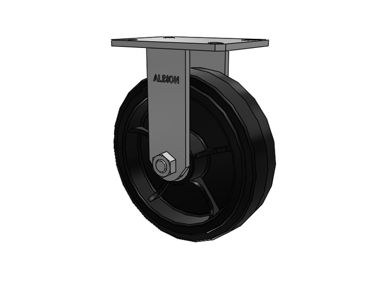 310 Series Top Plate Rigid Caster with 10 x 3 Black Tread on Black Enamel Core MR - Moldon Rubber (Cast Iron Core) Wheel