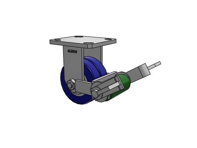 110 Series Kingpinless Top Plate Rigid Caster with 4 x 2 Blue Tread on Aluminum Core EZ - Swivel-EAZ (Flat) Wheel and Poly Cam Brake