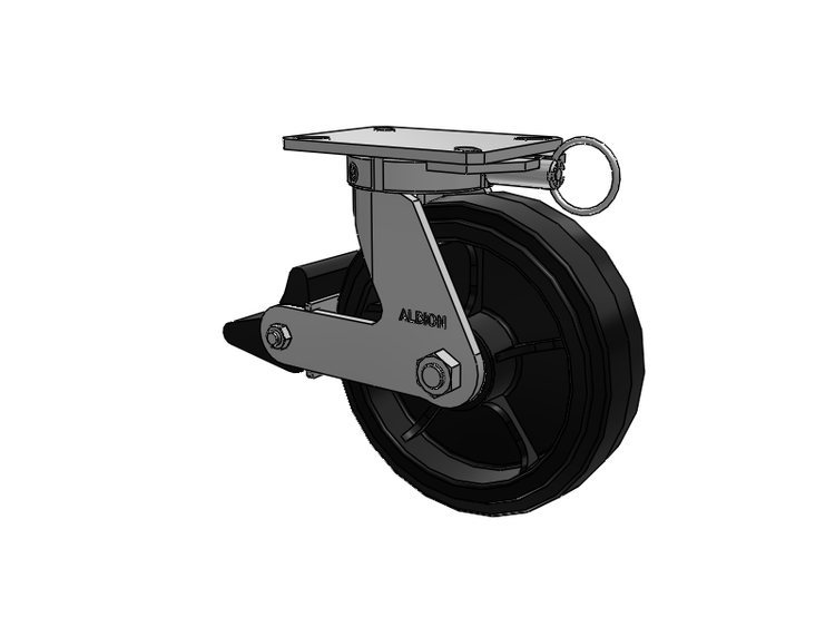 310 Series Top Plate Swivel Caster with 10 x 3 Black Tread on Black Enamel Core MR - Moldon Rubber (Cast Iron Core) Wheel and Poly Lock Integrated Brake