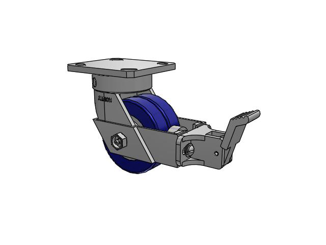 110 Series Kingpinless Top Plate Swivel Caster with 4 x 2 Blue Tread on Aluminum Core EZ - Swivel-EAZ (Flat) Wheel and Face Brake