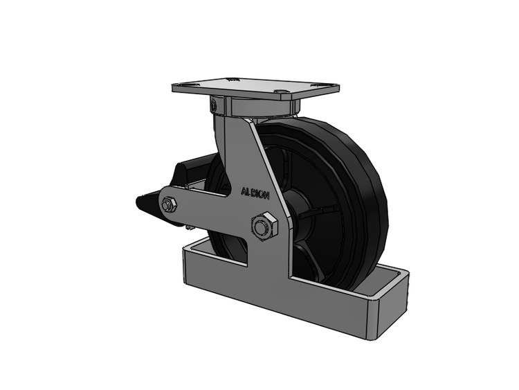 310 Series Top Plate Swivel Caster with 10 x 3 Black Tread on Black Enamel Core MR - Moldon Rubber (Cast Iron Core) Wheel and Poly Lock Integrated Brake