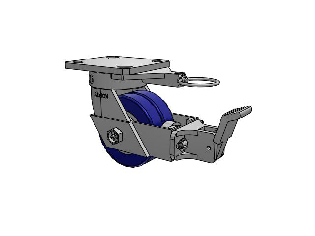 110 Series Kingpinless Top Plate Swivel Caster with 4 x 2 Blue Tread on Aluminum Core EZ - Swivel-EAZ (Flat) Wheel and Face Brake