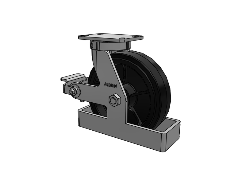 Roulette pivotante à plaque supérieure de la série 310, avec bande de roulement noire 10 x 3 sur noyau émaillé noir MR - Moldon Rubber (noyau en fonte), roue et frein à came en polyuréthane