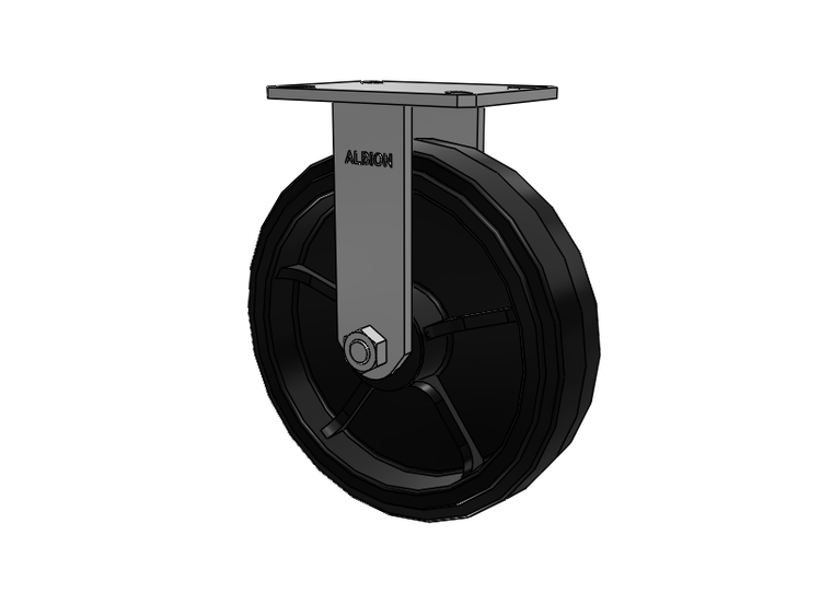 310 Series Top Plate Rigid Caster with 12 x 3 Black Tread on Black Enamel Core MR - Moldon Rubber (Cast Iron Core) Wheel