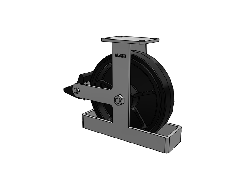 Roulette rigide à plaque supérieure de la série 310, avec bande de roulement noire 12 x 3 sur noyau émaillé noir MR - Moldon Rubber (noyau en fonte), et frein intégré Poly Lock