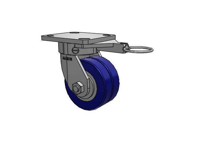 110 Series Kingpinless Top Plate Swivel Caster with 4 x 2 Blue Tread on Aluminum Core EZ - Swivel-EAZ (Flat) Wheel