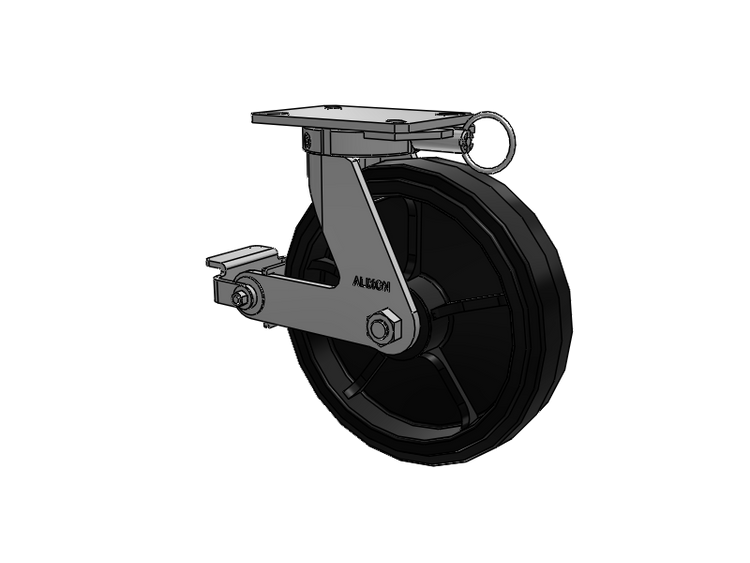 310 Series Top Plate Swivel Caster with 12 x 3 Black Tread on Black Enamel Core MR - Moldon Rubber (Cast Iron Core) Wheel and Poly Cam Brake