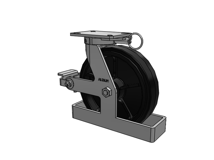 Roulette pivotante à plaque supérieure de la série 310, avec bande de roulement noire de 12 x 3 sur noyau émaillé noir MR - Moldon Rubber (noyau en fonte), roue et frein à came en polyuréthane