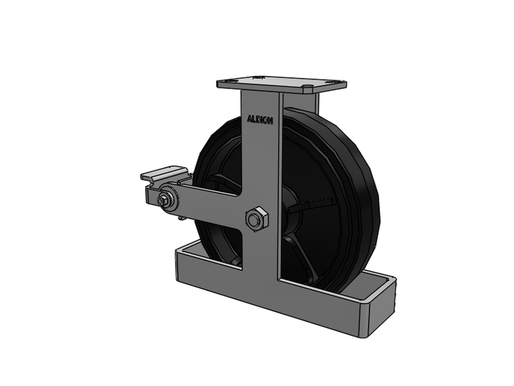 310 Series Top Plate Rigid Caster with 12 x 3 Black Tread on Black Enamel Core MR - Moldon Rubber (Cast Iron Core) Wheel and Poly Cam Brake