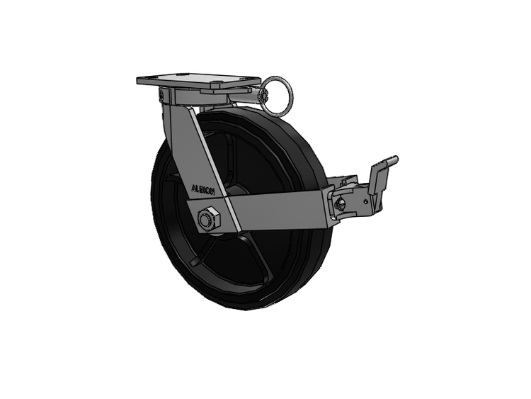 310 Series Top Plate Swivel Caster with 12 x 3 Black Tread on Black Enamel Core MR - Moldon Rubber (Cast Iron Core) Wheel and Face Brake