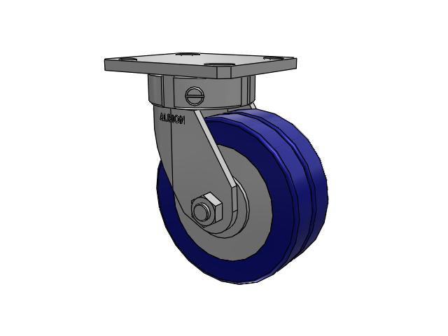 110 Series Kingpinless Top Plate Swivel Caster with 5 x 2 Blue Tread on Aluminum Core EZ - Swivel-EAZ (Flat) Wheel
