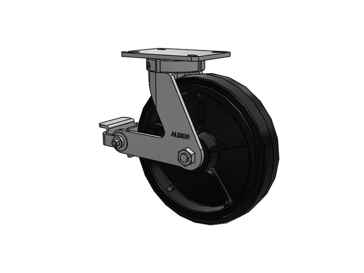 310 Series Top Plate Swivel Caster with 12 x 3 Black Tread on Black Enamel Core MR - Moldon Rubber (Cast Iron Core) Wheel and Poly Cam Brake