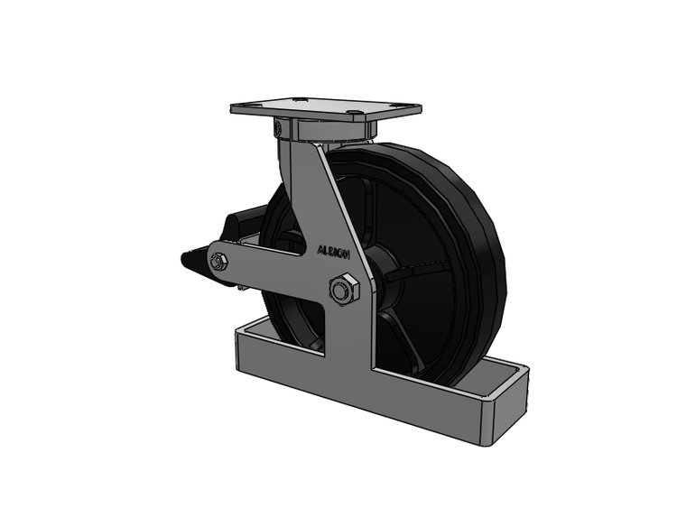 Roulette pivotante à plaque supérieure de la série 310, avec bande de roulement noire 12 x 3 sur noyau émaillé noir MR - Moldon Rubber (noyau en fonte), et frein intégré Poly Lock