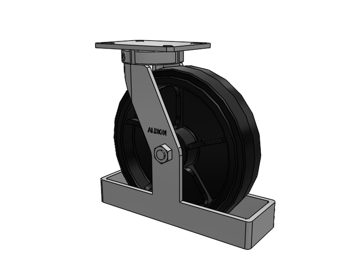Roulette pivotante à plaque supérieure de la série 310, avec bande de roulement noire de 12 x 3 sur noyau émaillé noir MR - Moldon Rubber (noyau en fonte)