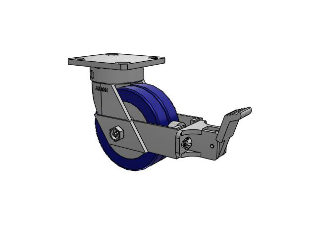110 Series Kingpinless Top Plate Swivel Caster with 5 x 2 Blue Tread on Aluminum Core EZ - Swivel-EAZ (Flat) Wheel and Face Brake