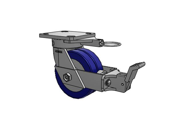 110 Series Kingpinless Top Plate Swivel Caster with 5 x 2 Blue Tread on Aluminum Core EZ - Swivel-EAZ (Flat) Wheel and Face Brake