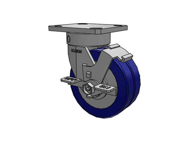110 Series Kingpinless Top Plate Swivel Caster with 5 x 2 Blue Tread on Aluminum Core EZ - Swivel-EAZ (Flat) Wheel and Face Brake