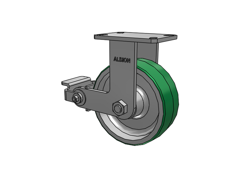 310 Series Top Plate Rigid Caster with 8 x 3 Green Tread on Aluminum Core PD - Polyurethane (Aluminum Core) Wheel and Poly Cam Brake