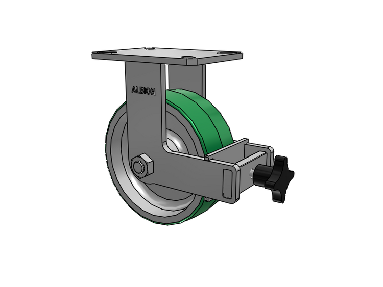 310 Series Top Plate Rigid Caster with 8 x 3 Green Tread on Aluminum Core PD - Polyurethane (Aluminum Core) Wheel and Face Brake