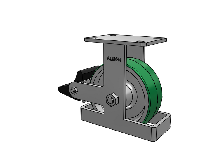 310 Series Top Plate Rigid Caster with 8 x 3 Green Tread on Aluminum Core PD - Polyurethane (Aluminum Core) Wheel and Poly Lock Integrated Brake
