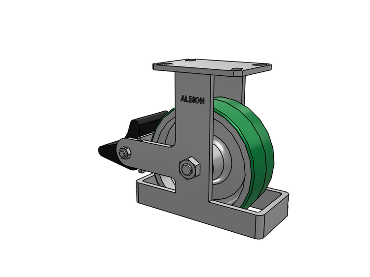 310 Series Top Plate Rigid Caster with 8 x 3 Green Tread on Aluminum Core PD - Polyurethane (Aluminum Core) Wheel and Poly Lock Integrated Brake