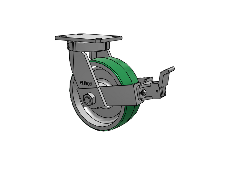 310 Series Top Plate Swivel Caster with 8 x 3 Green Tread on Aluminum Core PD - Polyurethane (Aluminum Core) Wheel and Face Brake