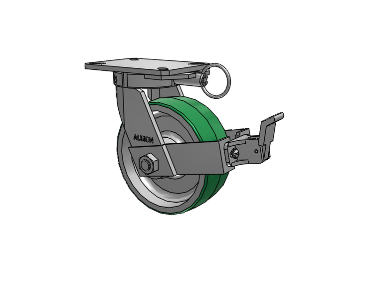 310 Series Top Plate Swivel Caster with 8 x 3 Green Tread on Aluminum Core PD - Polyurethane (Aluminum Core) Wheel and Face Brake