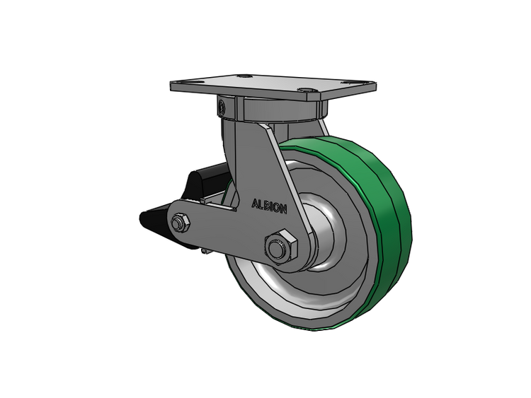 310 Series Top Plate Swivel Caster with 8 x 3 Green Tread on Aluminum Core PD - Polyurethane (Aluminum Core) Wheel and Poly Lock Integrated Brake