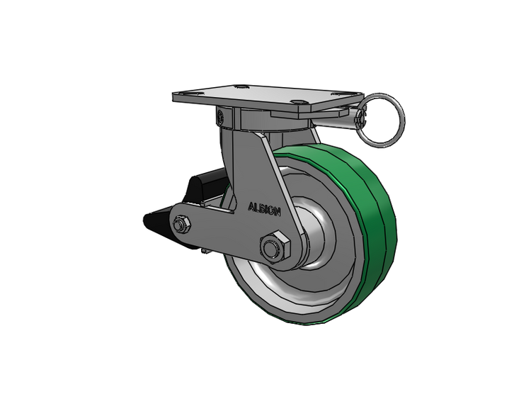310 Series Top Plate Swivel Caster with 8 x 3 Green Tread on Aluminum Core PD - Polyurethane (Aluminum Core) Wheel and Poly Lock Integrated Brake