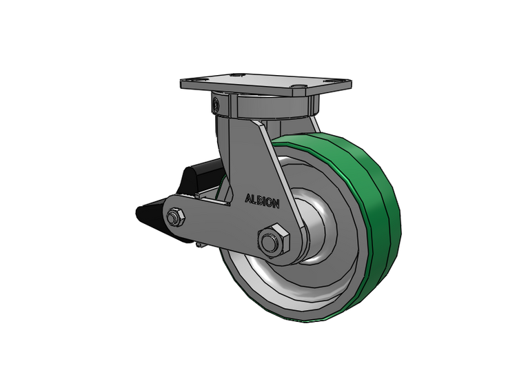 310 Series Top Plate Swivel Caster with 8 x 3 Green Tread on Aluminum Core PD - Polyurethane (Aluminum Core) Wheel and Poly Lock Integrated Brake