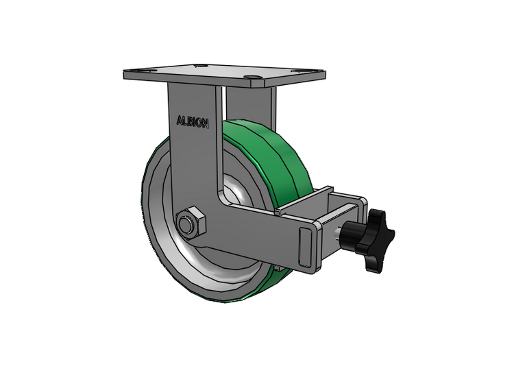 310 Series Top Plate Rigid Caster with 8 x 3 Green Tread on Aluminum Core PD - Polyurethane (Aluminum Core) Wheel and Face Brake