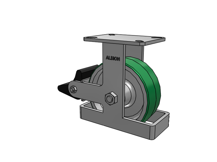 Roulette rigide à plaque supérieure de la série 310, avec bande de roulement verte 8 x 3 sur noyau en aluminium PD – Roue en polyuréthane (noyau en aluminium) et frein intégré Poly Lock