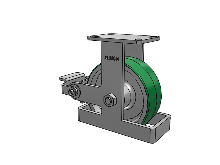 310 Series Top Plate Rigid Caster with 8 x 3 Green Tread on Aluminum Core PD - Polyurethane (Aluminum Core) Wheel and Poly Cam Brake