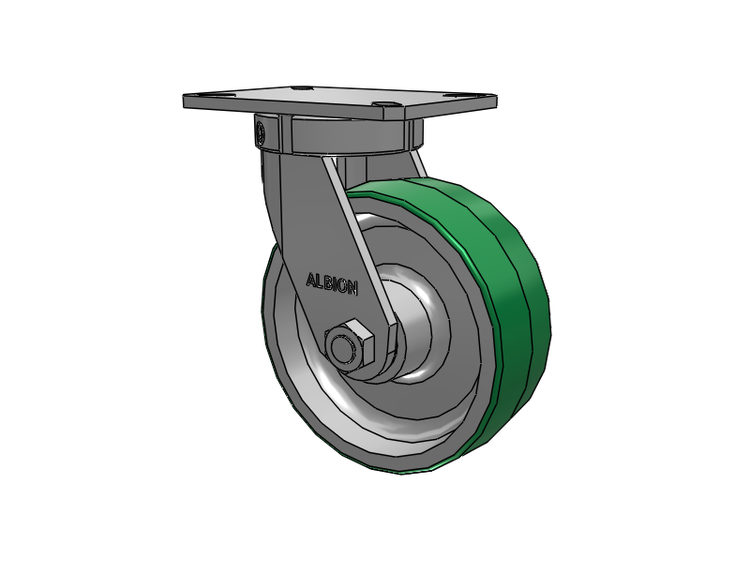 310 Series Top Plate Swivel Caster with 8 x 3 Green Tread on Aluminum Core PD - Polyurethane (Aluminum Core) Wheel