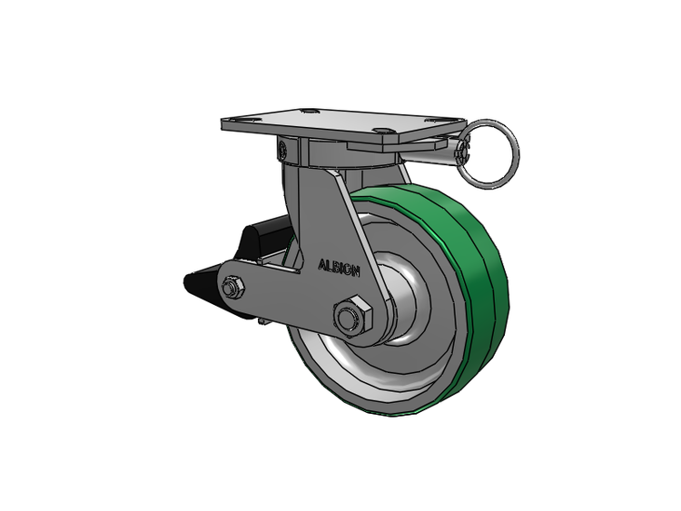 310 Series Top Plate Swivel Caster with 8 x 3 Green Tread on Aluminum Core PD - Polyurethane (Aluminum Core) Wheel and Poly Lock Integrated Brake