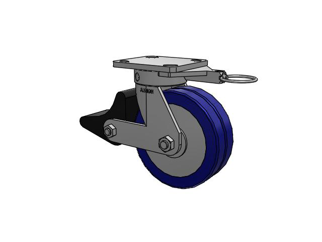 110 Series Kingpinless Top Plate Swivel Caster with 6 x 2 Blue Tread on Aluminum Core EZ - Swivel-EAZ (Flat) Wheel and Poly Lock Integrated Brake