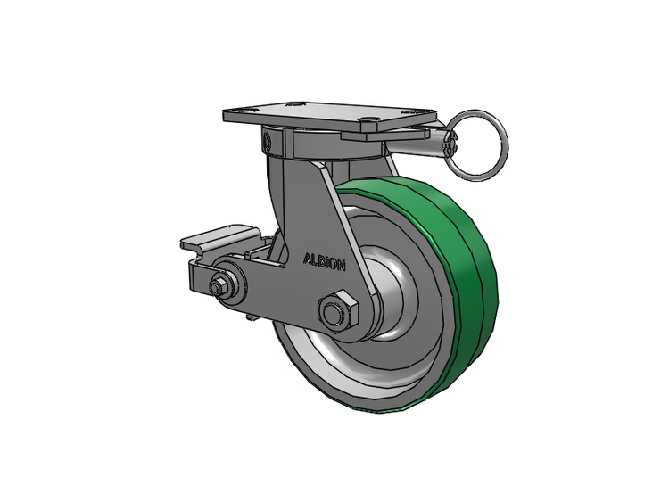 310 Series Top Plate Swivel Caster with 8 x 3 Green Tread on Aluminum Core PD - Polyurethane (Aluminum Core) Wheel and Poly Cam Brake