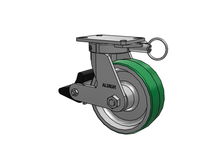 310 Series Top Plate Swivel Caster with 8 x 3 Green Tread on Aluminum Core PD - Polyurethane (Aluminum Core) Wheel and Poly Lock Integrated Brake