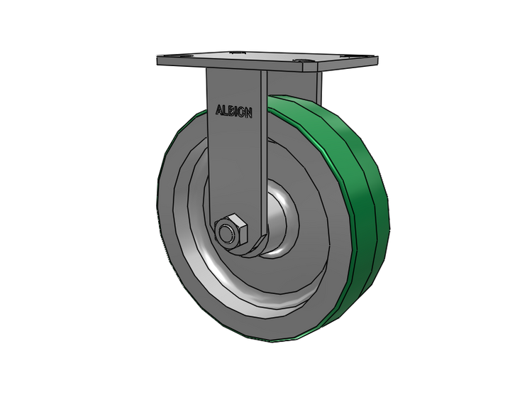 Roulette rigide à plaque supérieure de la série 310 avec bande de roulement verte 10 x 3 sur noyau en aluminium PD - Roue en polyuréthane (noyau en aluminium)