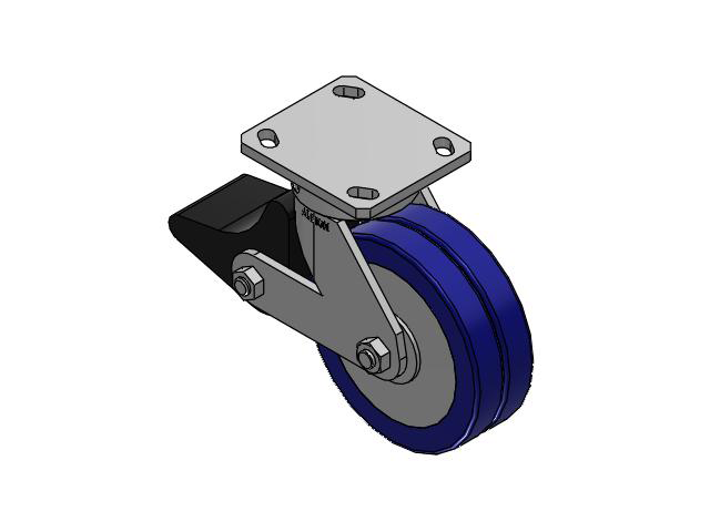 110 Series Kingpinless Top Plate Swivel Caster with 6 x 2 Blue Tread on Aluminum Core EZ - Swivel-EAZ (Flat) Wheel and Poly Lock Integrated Brake