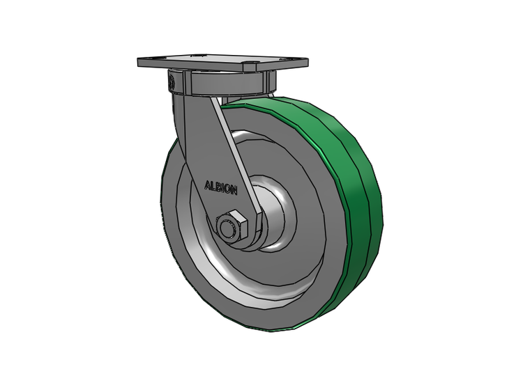 310 Series Top Plate Swivel Caster with 10 x 3 Green Tread on Aluminum Core PD - Polyurethane (Aluminum Core) Wheel